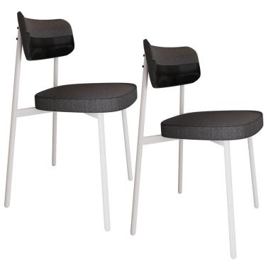 Imagem de Kit 02 Cadeiras Estofada Para Sala de Jantar Astrid Branco C01 Linho Preto Courino Preto - Lyam Decor