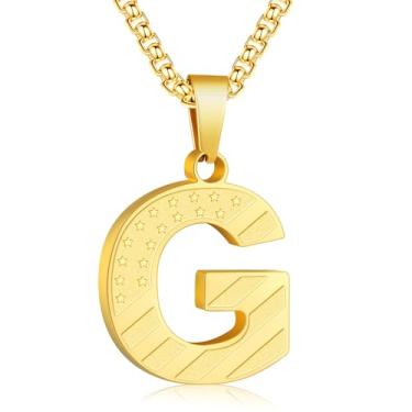 Imagem de Zocomi Colar com pingente de inicial da bandeira americana para homens e meninos, corrente de aço inoxidável 316L A-Z caixa de letras 50 + 5 cm joias presentes, Aço inoxidável, Sem Pedra Preciosa