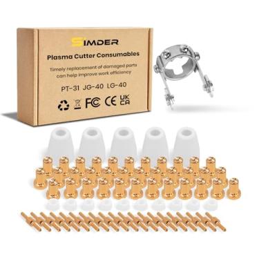 Imagem de SSimder 71 peças de consumíveis de cortador de plasma com guia de rolo, bocais espaçadores de roda, eletrodos para cortadores de plasma PT-31 JG-40 LG-40 para cortadores de plasma CUT-40 CUT-50