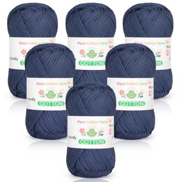 Imagem de Katech Fio de algodão puro para crochê e tricô – Soft Sport Weight CYC #2, 6 novelos (50 g cada, 300 g no total), fio de crochê ideal para panos de prato, roupas de bebê, meias, lenços leves (azul