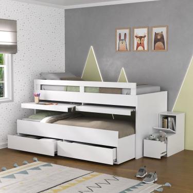 Imagem de Beliche Infantil com Escrivaninha 2 Gavetas MDF Branco