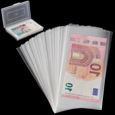 Imagem de 100 peças de porta-notas de dólar com caixa de armazenamento, mangas de papel transparente para dinheiro mangas de moeda e suporte de coleção de dinheiro mangas para notas de banco para colecionador PN02