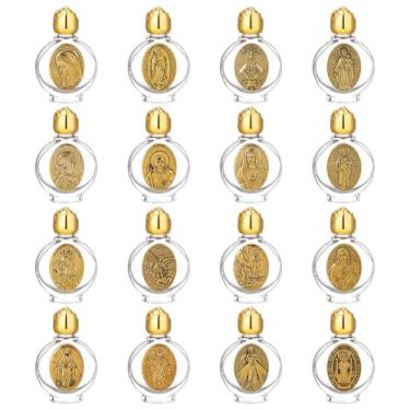 Imagem de WEBEEDY 16 estilos de garrafas de água benta pequenas de vidro vazias em relevo dourado em relevo, recipiente de viagem de 15 ml, presentes para decoração de igreja, casamento, casamento, Halloween