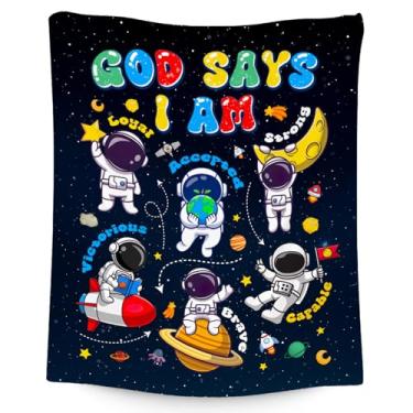 Imagem de Cobertor planeta, cobertor infantil para meninos, presentes de planeta para crianças pequenas, God Says I Am cobertor para crianças, presentes inspiradores para filho, cobertores macios de pelúcia
