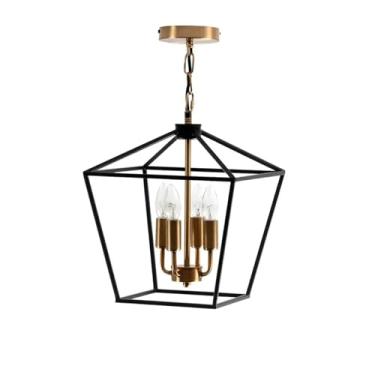 Imagem de Lustre de ferro forjado estilo country americano, sala de estar, sala de jantar, quarto, entrada, luminária retrô preta e dourada, decoração moderna