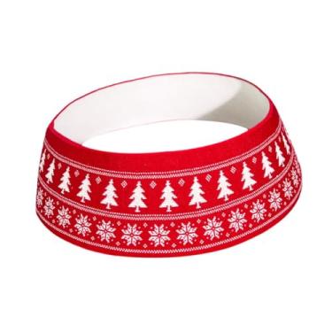 Imagem de oshhni Saia de árvore de Natal de 28" em malha rústica com base de árvore de fazenda, decoração de Natal para escritório e hotel