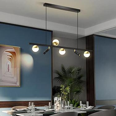 Imagem de Luminária pendente retangular Luminária pendente para sala de jantar Lustre LED de luz branca Sala de estar 6 lâmpadas 90 cm Moderno preto Luminária de mesa de jantar Holofote Ilha de cozinh