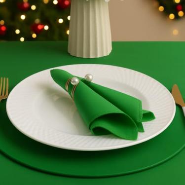 Imagem de 12 Guardanapos de Tecido Natal Mesa Posta Premium - Guardanapo de Boca Decorativo em Oxford 40x40, Decoração Natalina, Mesa de Jantar, Casamento, Café da Manhã, Festa, Ceia, Ano Novo (Verde)