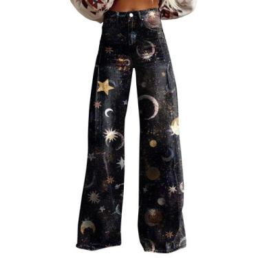 Imagem de Calças largas RTJTGXF com estampa floral vintage para mulheres