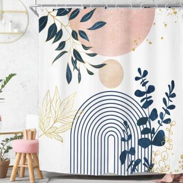 Imagem de Cortina de chuveiro Riyidecor rosa cinza abstrata Boho 180x180cm