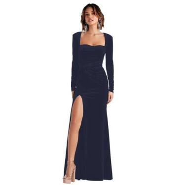 Imagem de Vestido de formatura Dessiny Classic de mangas compridas em veludo azu