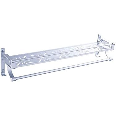 Imagem de WOTZOV Toalheiro moderno de alumínio com prateleira dupla para parede, design resistente à ferrugem, impermeável, autocolante para hotel, cozinha, casa de banho, 60 cm