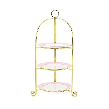 Imagem de Suporte de bolo de duas ou três camadas para chá da tarde, moderno, personalizado, suporte de bolo de cerâmica, decoração de casamento (três camadas de rosa)