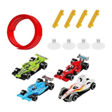 Imagem de Almencla Conjunto de pista de corrida flexível, ventosas fortes, rampa divertida faça você mesmo com 4 mini modelos de carros para crianças, Vermelho