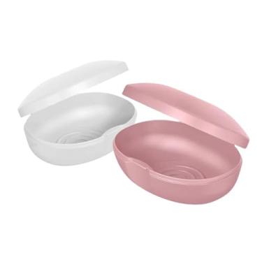 Imagem de Saboneteira Soft Fechada Porta Sabão Barra Portátil Viagem Escola Mala(Branco e Rosa)