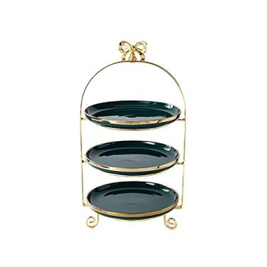 Imagem de Suporte de bolo de 3 camadas, mesa de sobremesa criativa com alça de laço, suporte de exibição de bolo de chá da tarde para chá, casamento e aniversário, suporte de cupcake