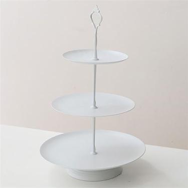 Imagem de Suporte de bolo de 1/2/3 camadas, decoração de casamento, mesa de sobremesa, prateleira de cupcake de grande capacidade, suporte para exibição de pão, bolo, prato de bolo, doces (branco G)