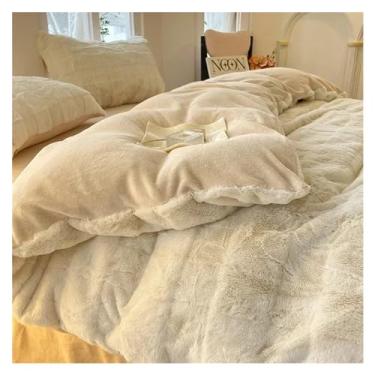 Imagem de Conjunto de capa de edredom quente de pele de coelho sintética outono inverno com lençol de cama e fronha Queen Plush conjunto de cama macio quente (branco 150 x 200 cm)