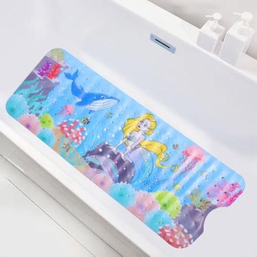 Imagem de Tapete de banho para bebê antiderrapante 101 cm x 40 cm tapete de banheira extra longo com ventosas e orifícios de drenagem antiderrapante tapete de banheira infantil tapete de chuveiro lavável na