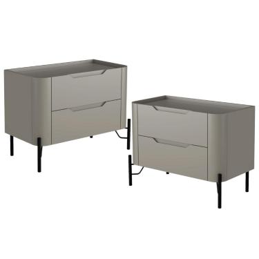Imagem de Kit 02 Mesas De Cabeceira Orgânica 2 Gavetas Pés Industrial Preto Bliss I03 Grigio - Lyam Decor