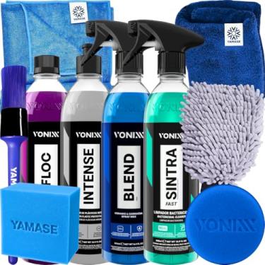 Imagem de Kit Para Lavar Carro Bike Caminhão Van Biz Onibus Moto Vonixx Blend Spray Cera Liquida Sintra Fast V-floc Shampoo Automotivo Intense Restaurador De Plasticos Internos 500ml
