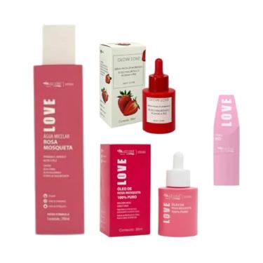 Imagem de Max Love Kit Skincare Facial, Sérum de Morango, Óleo de Rosa Mosqueta, Água Micelar, Primer HD, 4 Produtos para Cuidados com a Pele, 30ml e 300ml