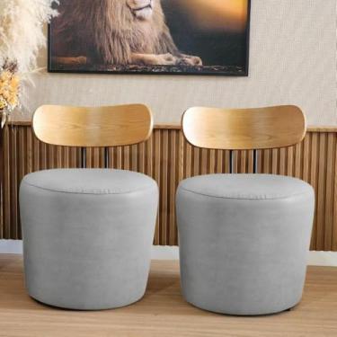 Imagem de Kit 02 Puffs Poltronas Vênus Redondo com Encosto De Madeira Veludo Cinza Formato de Lua