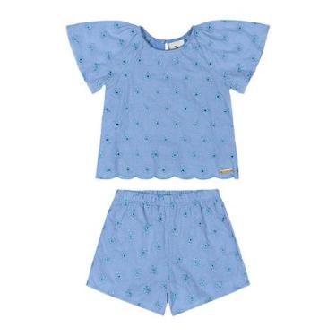 Imagem de Conjunto Blusa e Short em Laise Bebê Quimby, Azul, 2