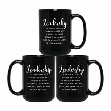 Imagem de Bubble Hugs Leadership Conjunto de 3 canecas de café 425 g Black Leadership Is About Inspirational Thank You Gift for Team Leader Boss Lady Mentor Director Asisstant Principal Administrator Coach