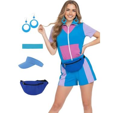 Imagem de JQAKFIY Roupa feminina dos anos 80 com tema dos anos 90, fantasia de treino, retrô, festa de Halloween, casais hippie, acessórios P