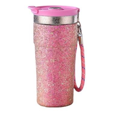 Imagem de Caneca com isolamento de titânio 500 ml com tampa magnética e infusor de chá, copo de café portátil à prova de vazamento com alça para escritório, viagens e aventuras ao ar livre (rosa)