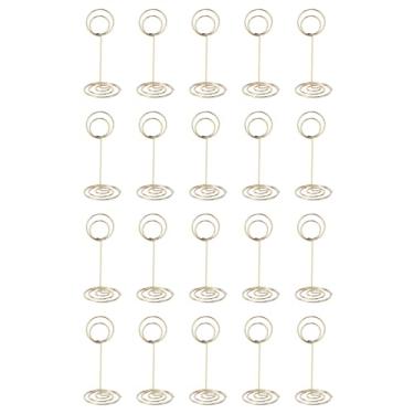 Imagem de Pssopp Suporte do Número da Tabela de 20 Pces, Suporte Redondo do Cartão do Lugar do Ferro Desktop Foto Memo Suporte para o Escritório da Formatura da Festa de Casamento (Fita Dourada)