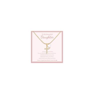 Imagem de Colar de corrente com pingente de cruz de zircônia cúbica banhado a ouro e coração de pérola batizado, primeira comunhão, confirmação de Páscoa, presentes de Natal para meninas, adolescentes e