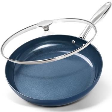 Imagem de MICHELANGELO Frigideira antiaderente – Frigideira antiaderente de 30 cm com tampa, frigideiras grandes compatíveis com indução, frigideira de cerâmica azul com tampa