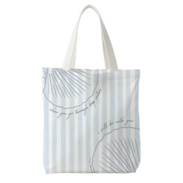Imagem de Likjad Sacola feminina com concha de praia cristã, azul litorânea Isaías 43:2, versículo bíblico, lona, quando você passar por águas profundas, religiosa, listrada, reutilizável, sacolas de compras de