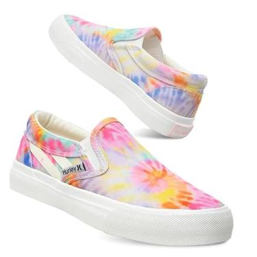 Imagem de Hurley Tênis infantil de lona sem cadarço – Tênis de skate de cano baixo para crianças, calçados esportivos para meninos e meninas, tênis casuais, Tie Dye, 18