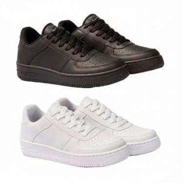 Imagem de Kit 2 Tênis Masculino Force Sneaker Classic Confortável Leve e Casual Dia a Dia e Treino (Preto + Branco, BR, Adulto, Numérico, 42)