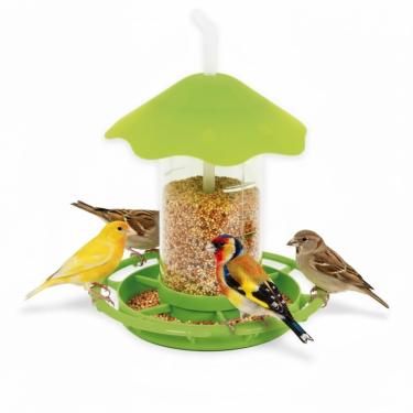 Imagem de Comedouro Para Pássaros Livre Jardim Externo Pendurar Sementes Frutas Plástico Resistente Telhado Protetor Atrai Aves