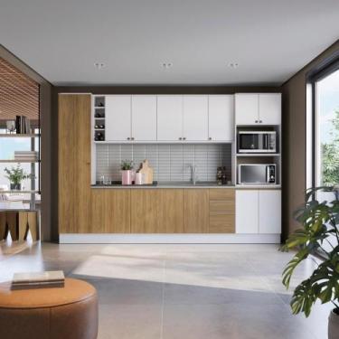 Imagem de Cozinha Modulada Celeste Kappesberg Branco/Nogueira 9 Peças