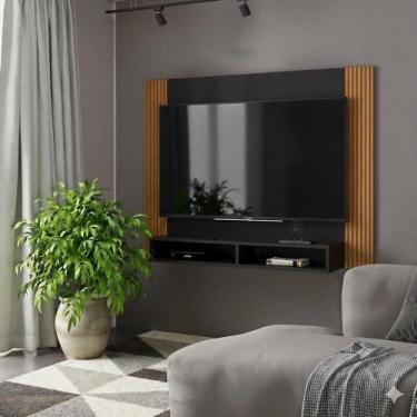 Imagem de Painel 43 Polegadas Suspenso Com Nichos Bonsai - Preto E Ripado Preto 