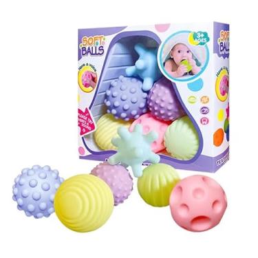 Imagem de Conjunto de 6 Bolas Sensoriais para Bebê, Silicone Macio, Massagem Tátil, Cores Sortidas, 21x7x18cm, Brinquedo Educativo para 13-24 Meses, Uso Interior