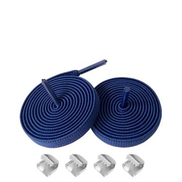 Imagem de Cadarços elásticos para tênis - Cordas de sapato elásticas planas de 8 mm, sem amarrar, cadarços para adultos, Azul marinho, 100cm