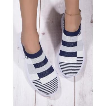 Imagem de Tênis feminino sem cadarço, respirável, leve, atlético, casual, academia, Azul marino, 34