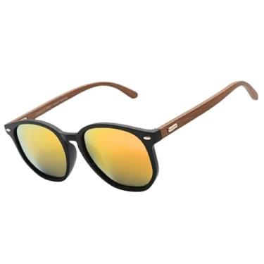 Imagem de Oculos de Sol Hexagonal Premium Bambu Classico Retro UV400 Masculino Feminino Unisex - Modelo Tulum Polarizado - Cacife Brand (Amarelo Espelhado)