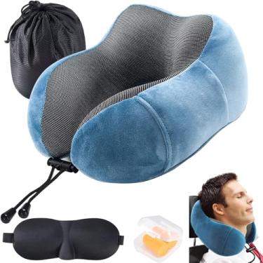Imagem de Travesseiro De Viagem Para Pescoço Em Espuma Viscoelástica - Almofada Cervical Ajustável Para Avião, Carro E Escritório - Capa Removível E Lavável