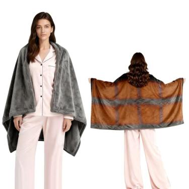 Imagem de TeqHome Cobertor aquecido para usar, xale poncho elétrico de flanela portátil com bolsos e zíper, 8 zonas de aquecimento e 3 níveis de aquecimento, 150 x 79 cm, cinza