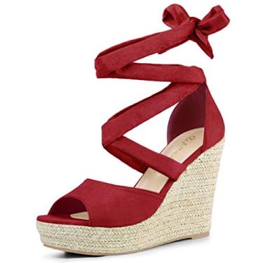 Imagem de Allegra K Sandália feminina com cadarço Espadrilles Wedges, Vermelho, 8.5