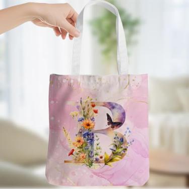 Imagem de Presentes personalizados para mulheres, monograma, presentes de aniversário para mulheres, esposa irmã damas de honra, Natal, inicial B, bolsa de lona, ombro de praia, sacolas de compras reutilizáveis