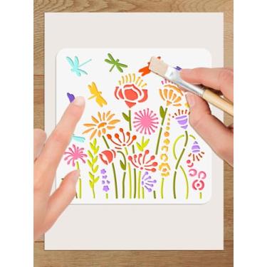 Imagem de 1 peça de estênceis de desenho de flores silvestres, estênceis de outono de plástico, modelos de arte reutilizáveis de libélula para cartão de scrapbook, pintura em piso de parede de madeira