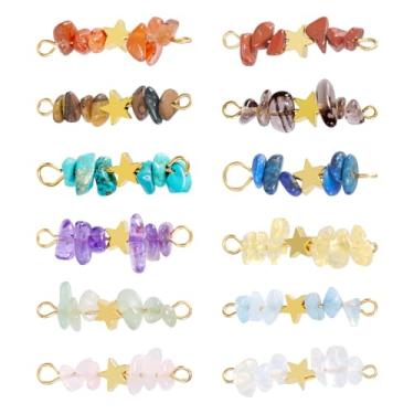 Imagem de 12 peças de pingentes de conector de pedra preciosa mista, elos de pedra curativa, pingente de estrela dourada para pulseira, colar, brinco, fabricação de joias, artesanato faça você mesmo